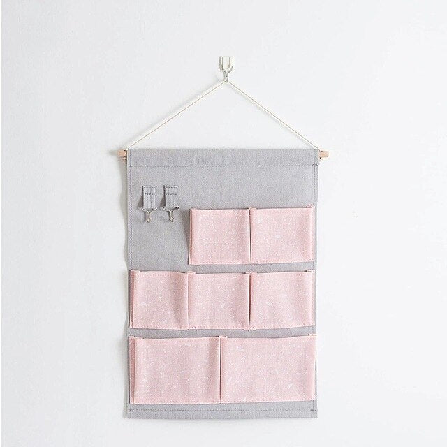 Cotton Linen Hanging Storage Bag 7 Pockets Wall Hanging Organizer
