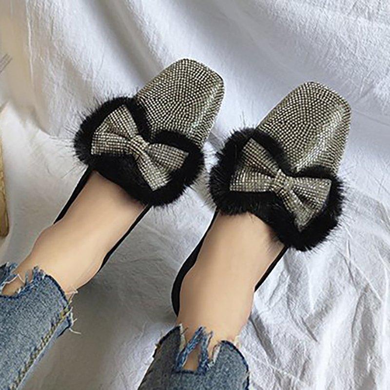 Women Rhinestone Bowknot Flats Casual Comfort Shoes
