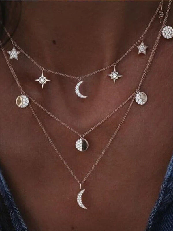 Vintage crystal zircon multilayer necklace   sweater chain