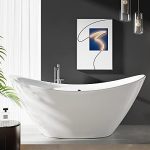 FerdY Boracay 67��� Acrylic Freestanding Bathtub, Gracefully Shaped Freestanding Soaking Bathtub, Glossy White, cUPC Certified, Toe-Tap Chrome Drain & Classic Slotted Overflow Included, 02503