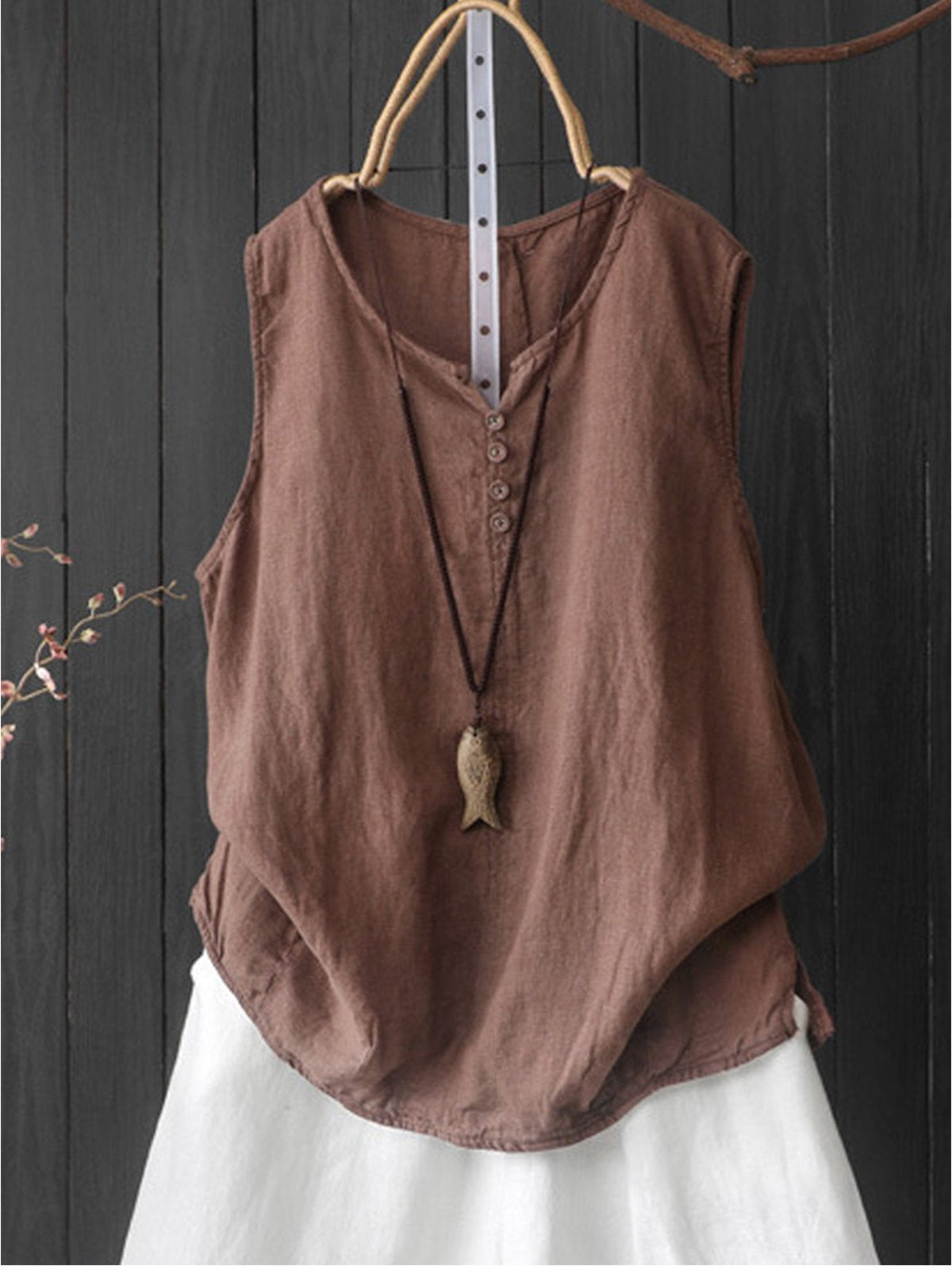 Sleeveless Casual Round Neck Shirts & Tops