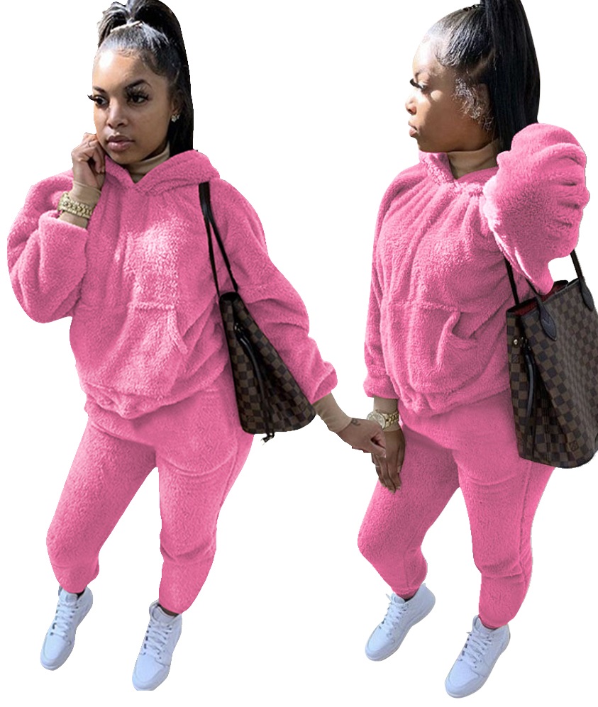 Plus Size Winter Fleece Hoody Plain Sweatsuit