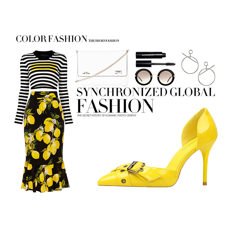 9CM Sweet Shallow Pointed Belt Buckle Hollow Dress Elegant Sandals