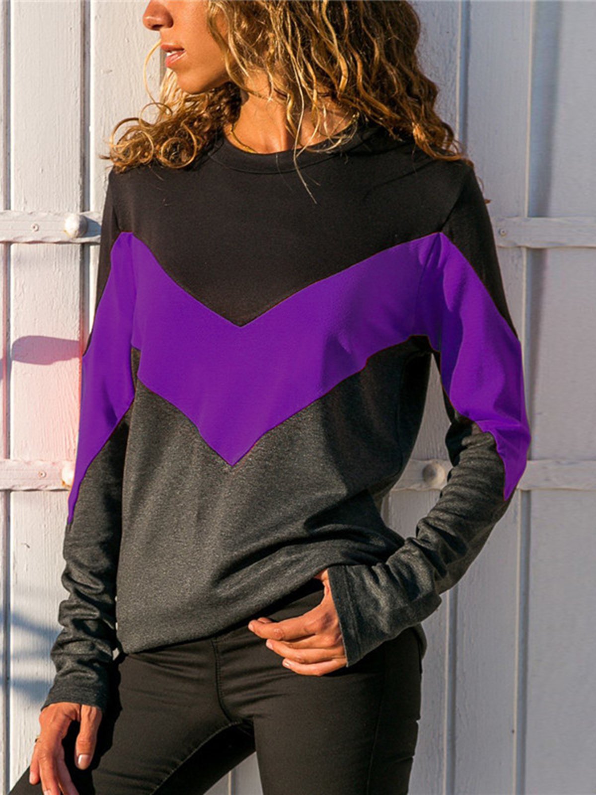 Polyester Casual Paneled Crew Neck T-Shirt