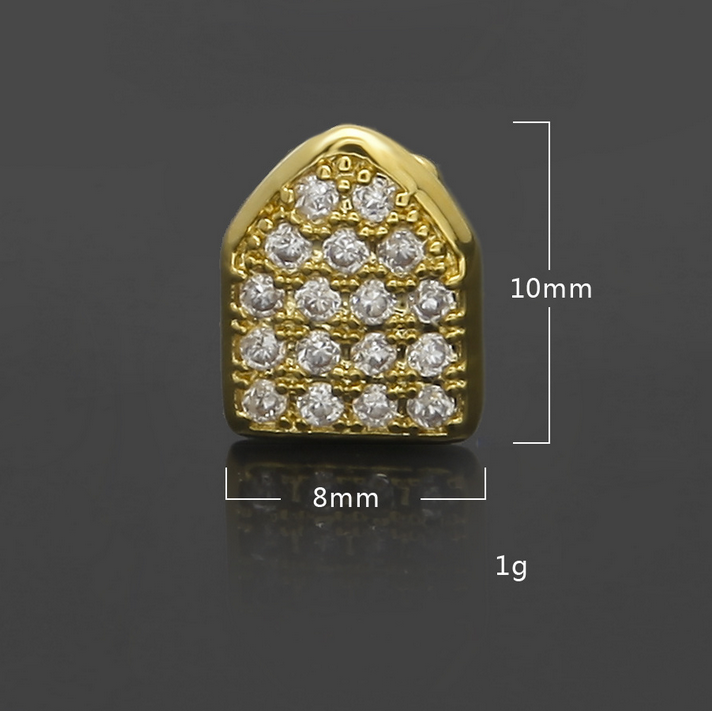 shop 18k gold plated single tooth hip hop grillz bling cap canine teeth CZ iced-out grillz