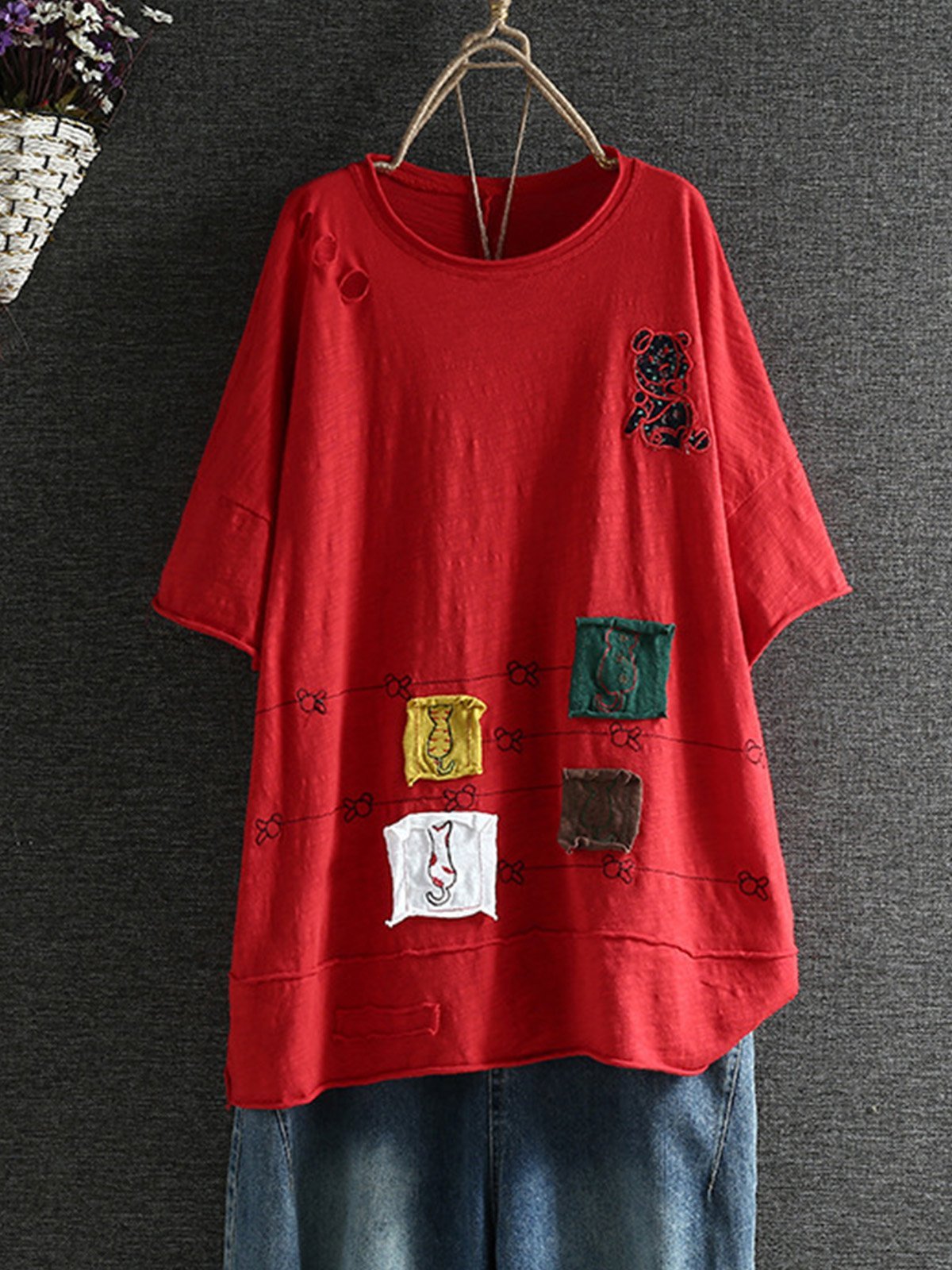 Printed Patchwork Cotton-Blend Shirts & Tops