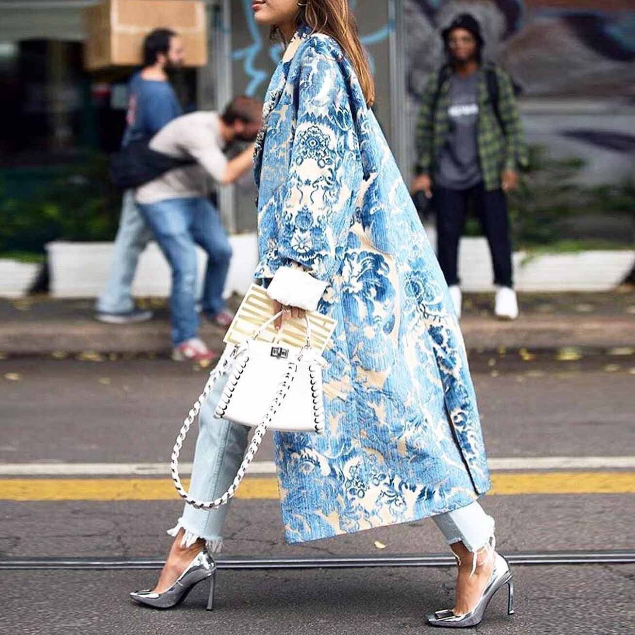 Floral Pattern Printed Long Sleeve Coat