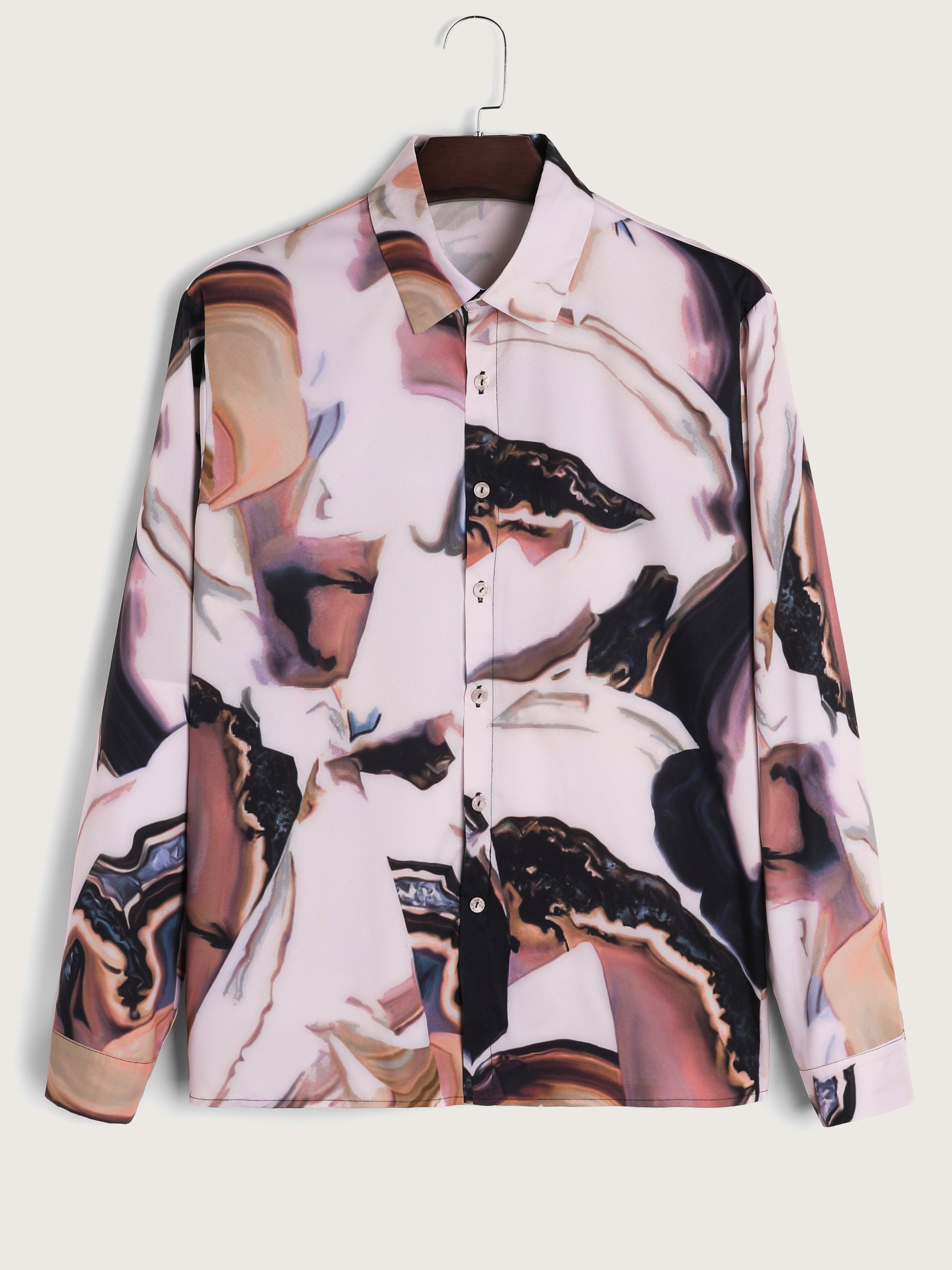 Men's Retro Abstract Ink Print Long Sleeve Shirt