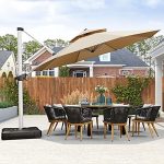 PURPLE LEAF 13 Feet Double Top Round Deluxe Patio Umbrella Offset Hanging Umbrella Outdoor Market Umbrella Garden Umbrella, Beige