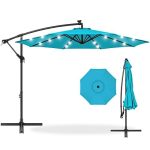 10ft Solar LED Offset Hanging Patio Umbrella �C Sky Blue