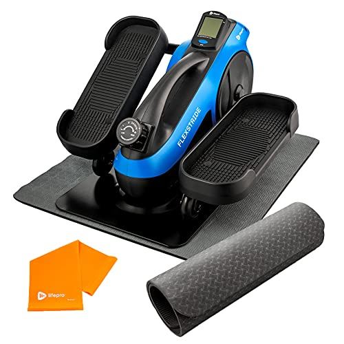 LifePro FlexStride Plus Blue Under Desk Elliptical Trainer for Home & Office �C Calf Leg Foot Pedal Exerciser- Black & Blue