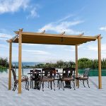 Domi Outdoor Living 10�� X 13�� Outdoor Retractable Pergola Garden Pergola Patio Grill Gazebo with Heavy Duty Grape Trellis Sunshade Cover for Courtyard (Teak Coated)