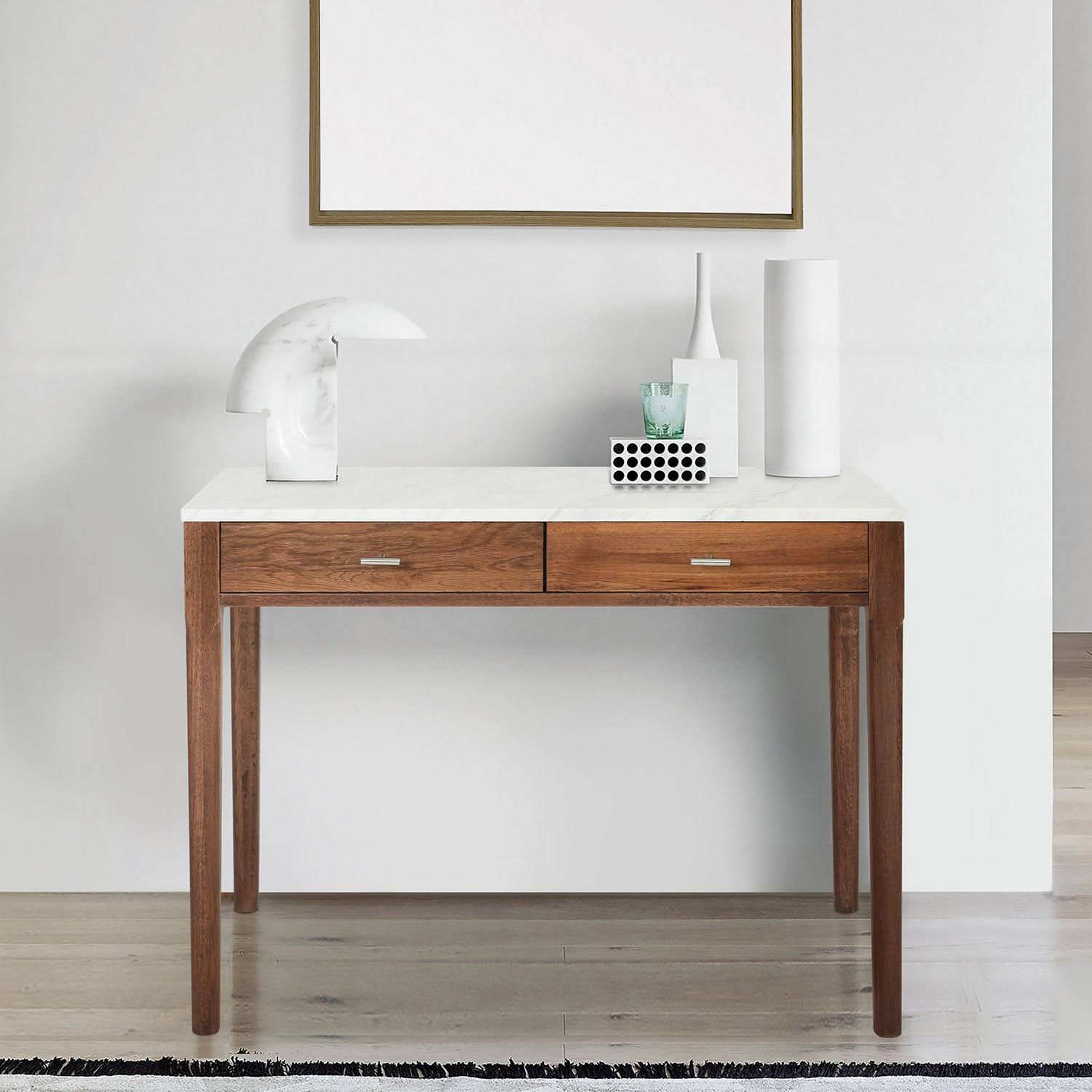 Meno Console Table - Finish: White Marble, Walnut by The Bianco Collection