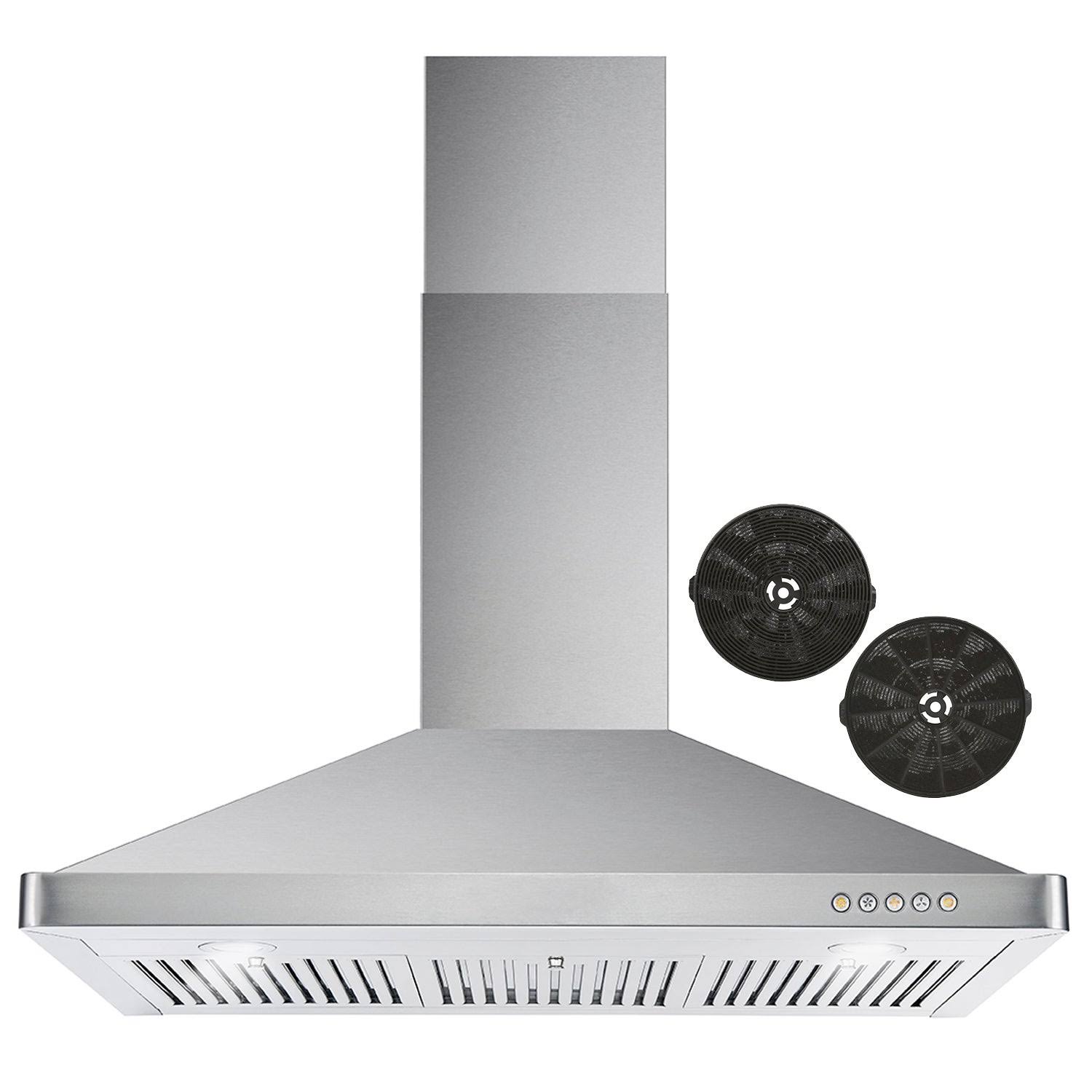 Cosmo 36 in. Ductless Wall Mount Range Hood in Stainless Steel with LED Lighting and Carbon Filter Kit for Recirculating, Silver