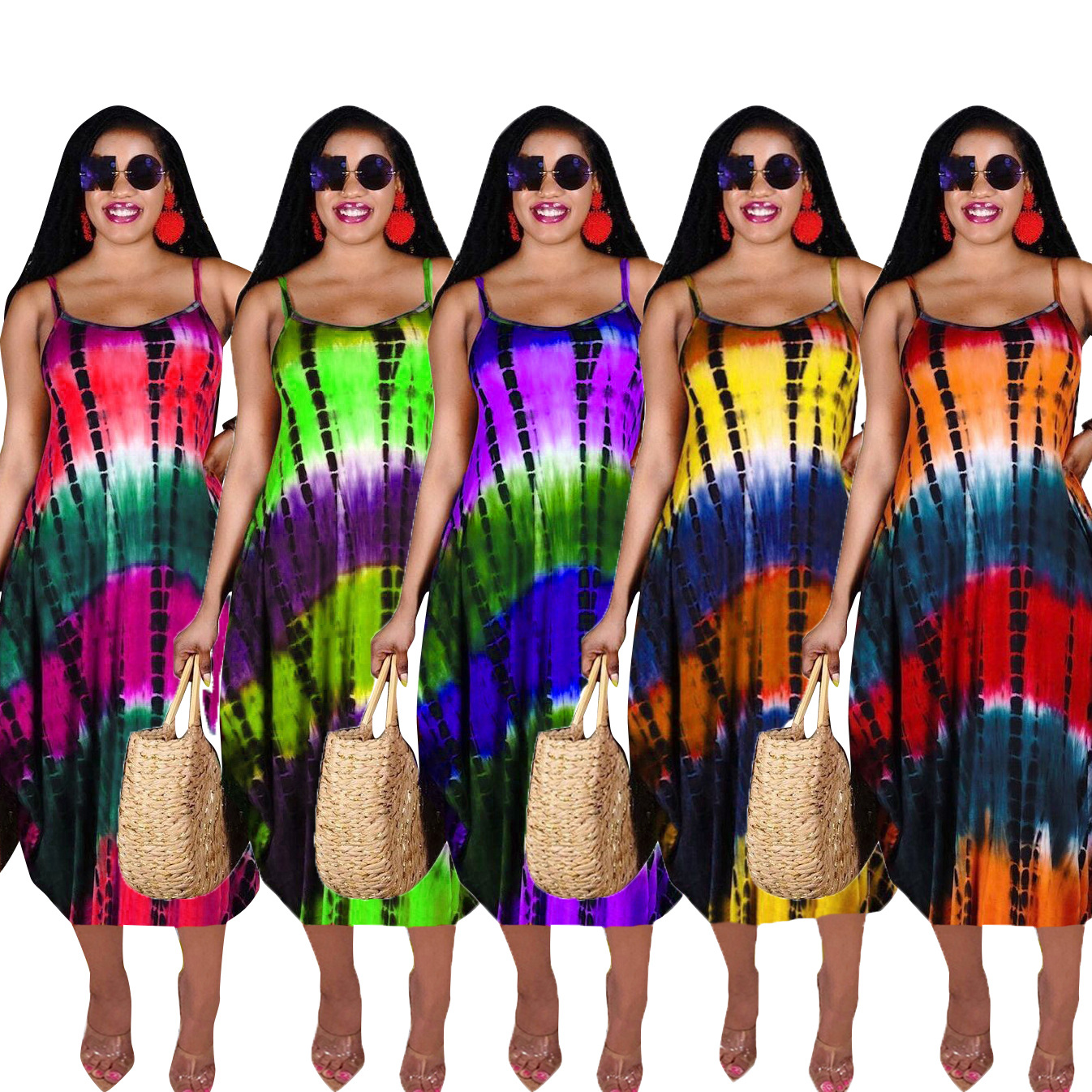 Irregular sling print casual loose long skirt CM2116