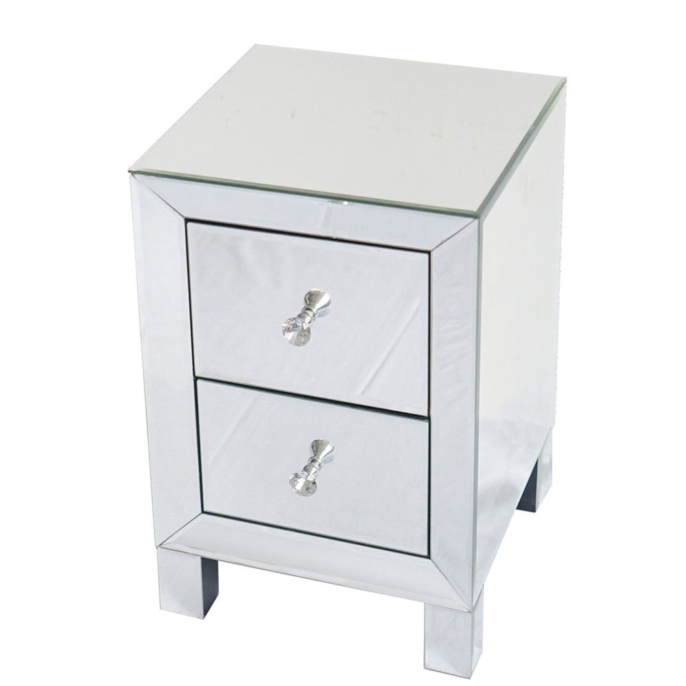 Modern and Contemporary Mirrored 2-Drawers Nightstand Bedside Table Side Table