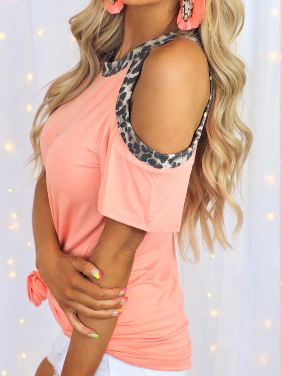 Short Sleeve Casual Leopard Shift Shirts & Tops