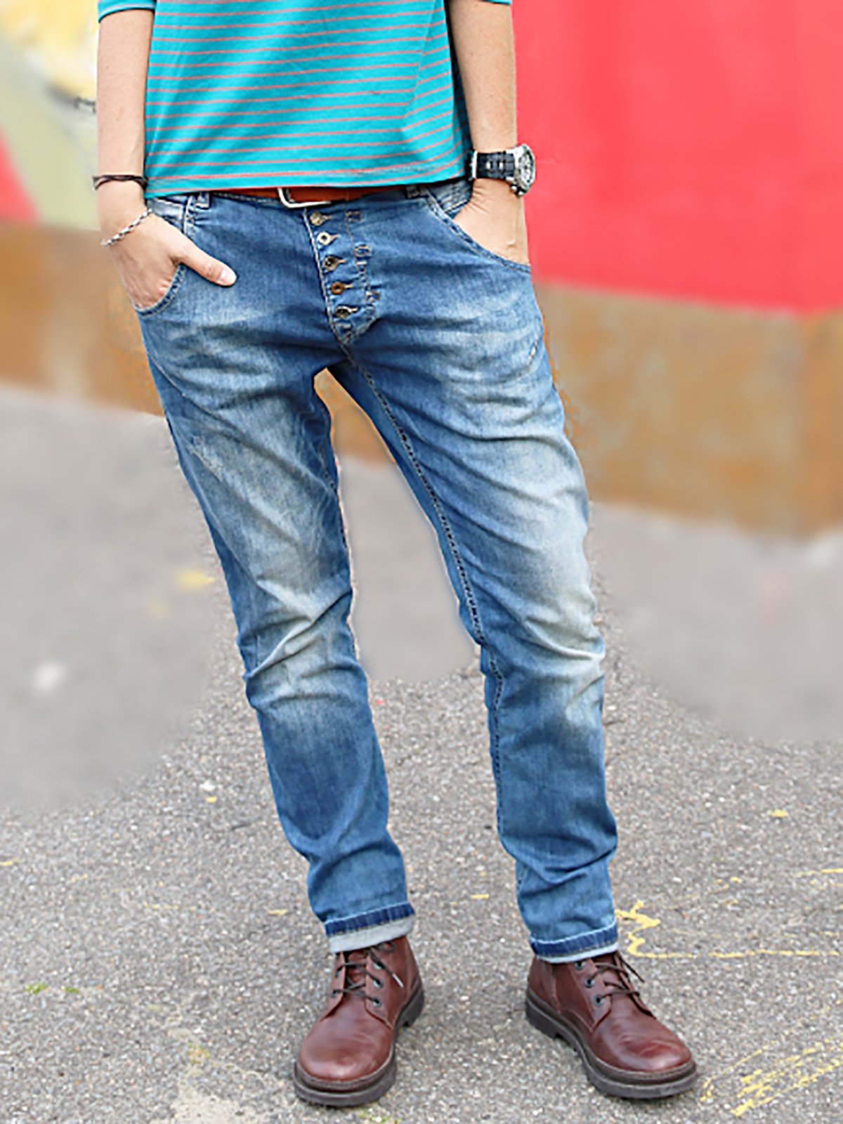 Button Down Pockets Denim Pants Jeans