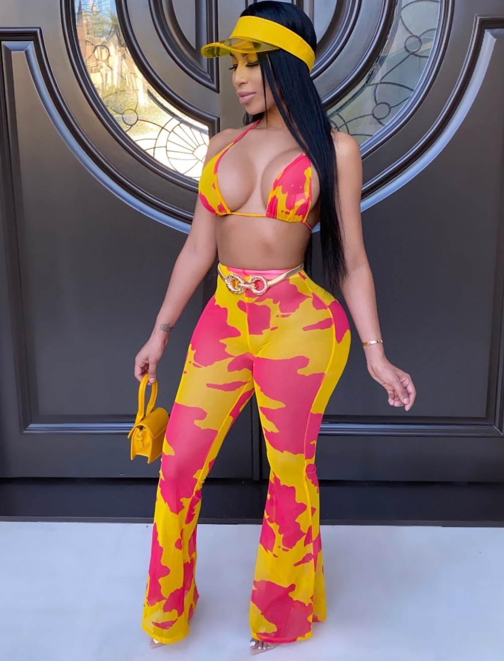 Print Sexy Bra and High Waist Pants Set