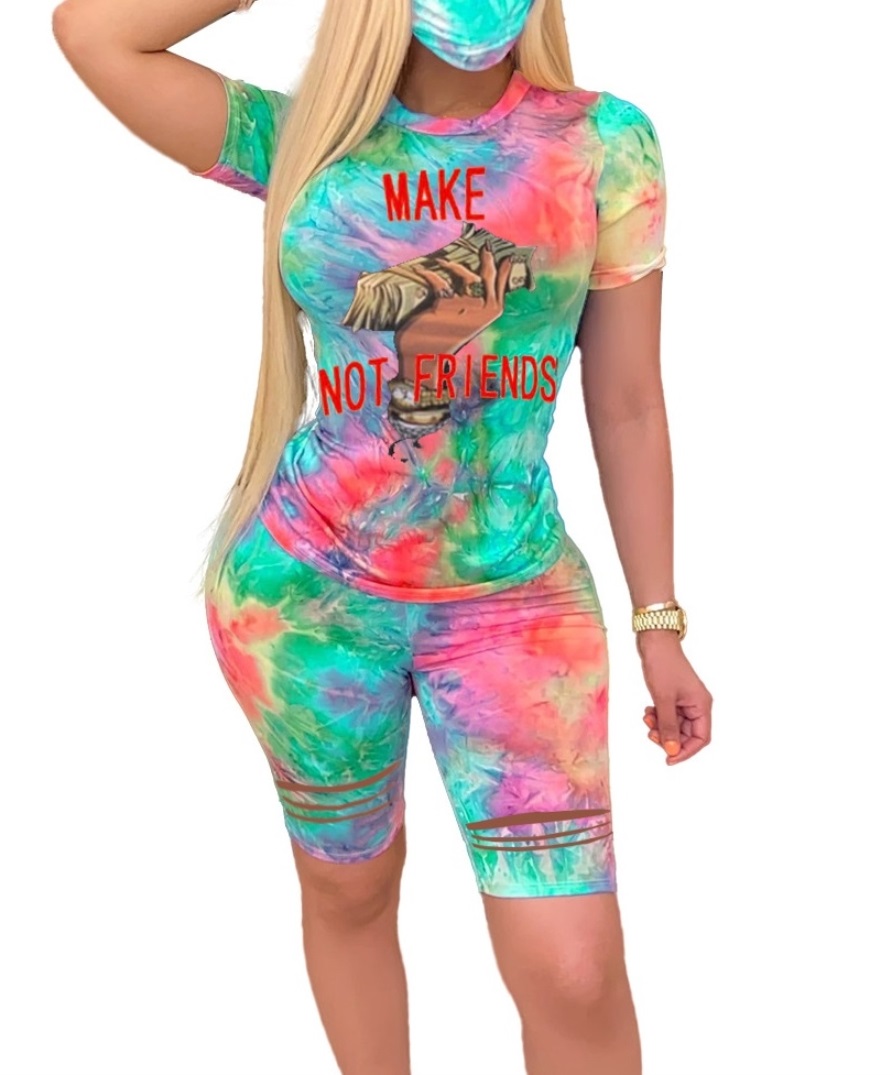 Summer Tie Dye Two Piece Biker Short Set