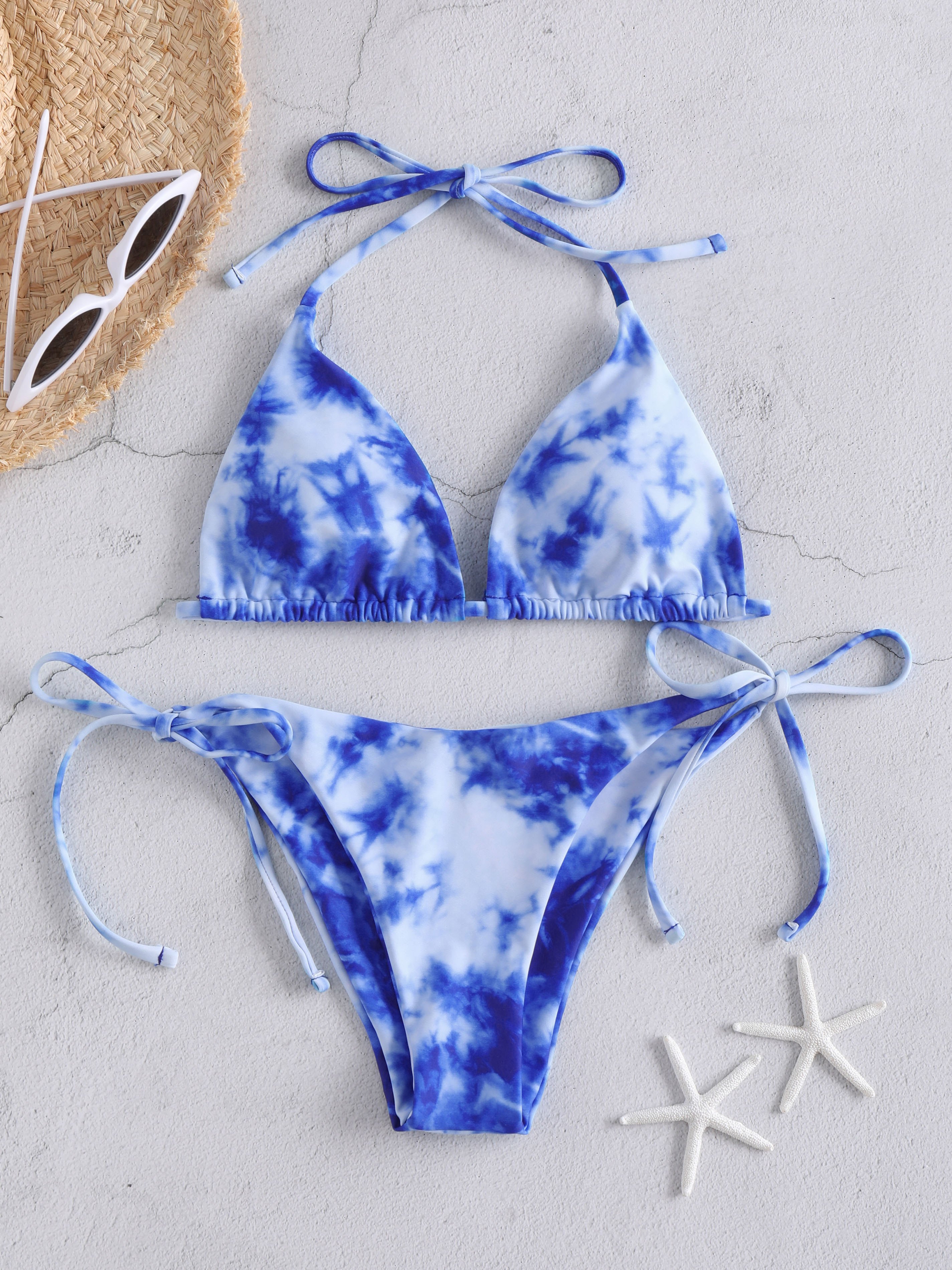 Tie Dye Tie Side Halter Bikini