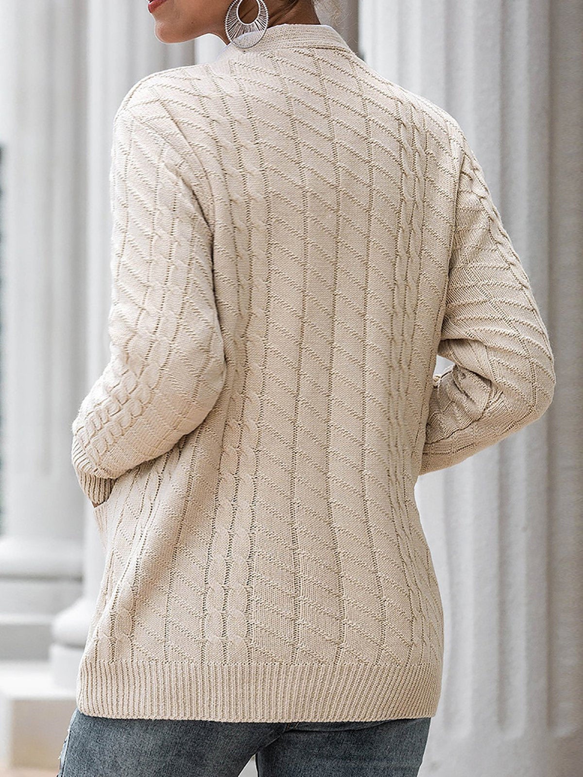 Solid V Neck Button Down Knitted Cardigan