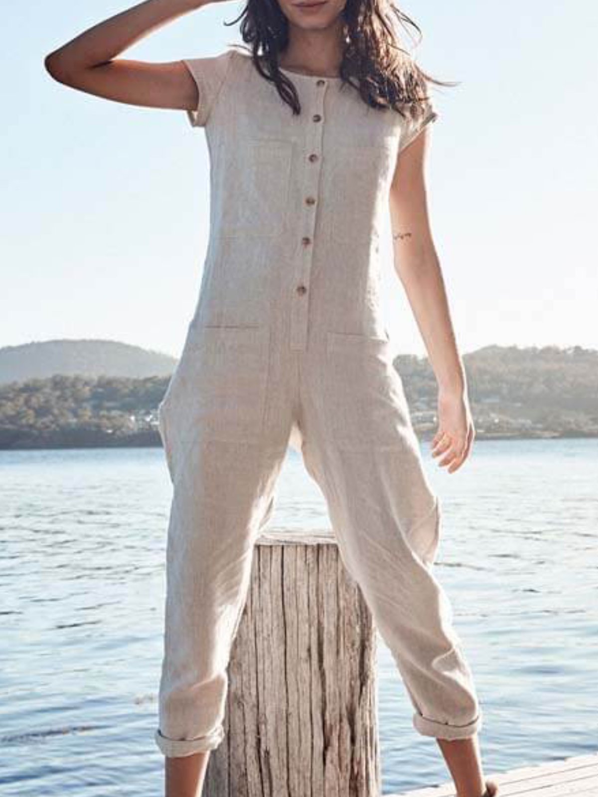 Cotton Pockets Solid Jumsuits