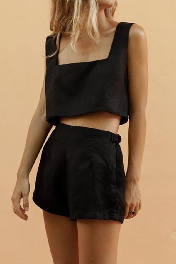 Square Collar Vest Navel Shorts Suit