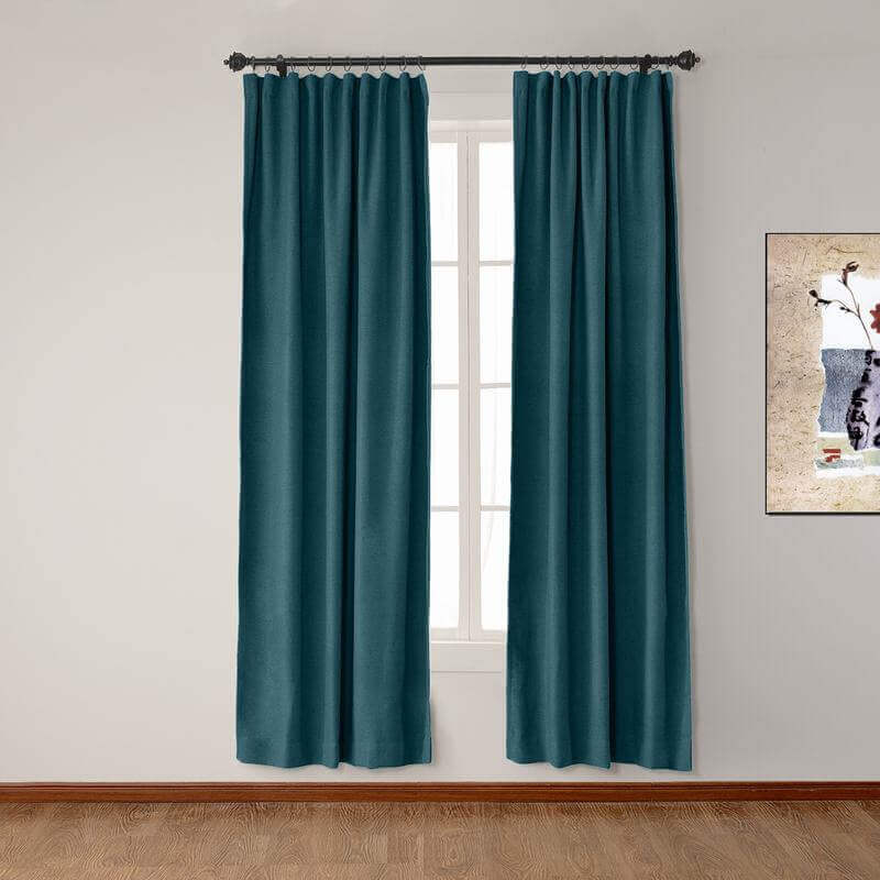 CUSTOM Olive Blue Luxury Textured Faux Linen Curtain