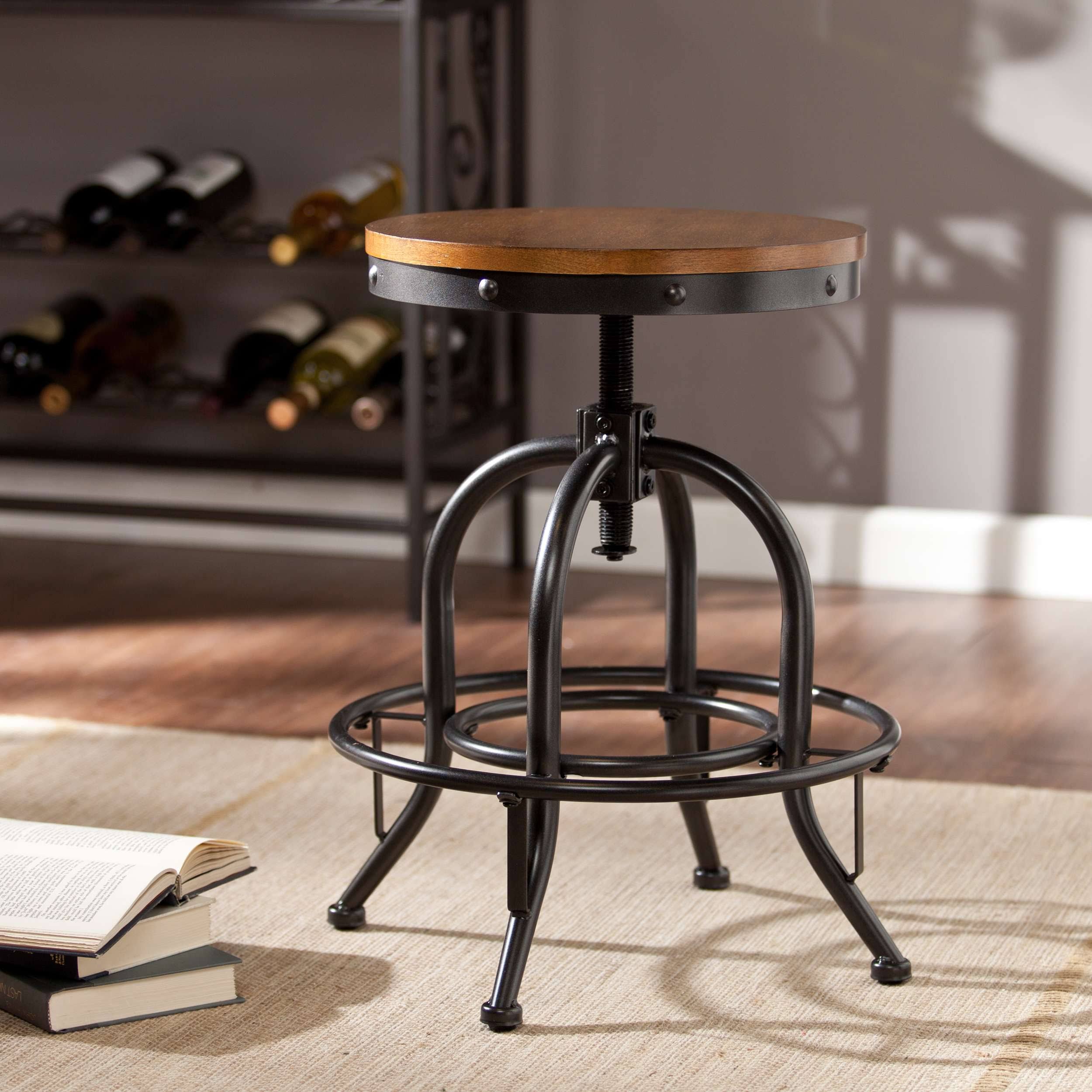 Southern Enterprises Industrial Adjustable Counter Stool, Pine/Black