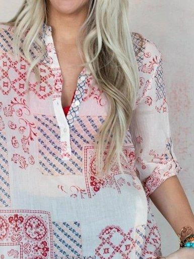 Cotton-Blend Tribal Shift Half Sleeve Shirts & Tops