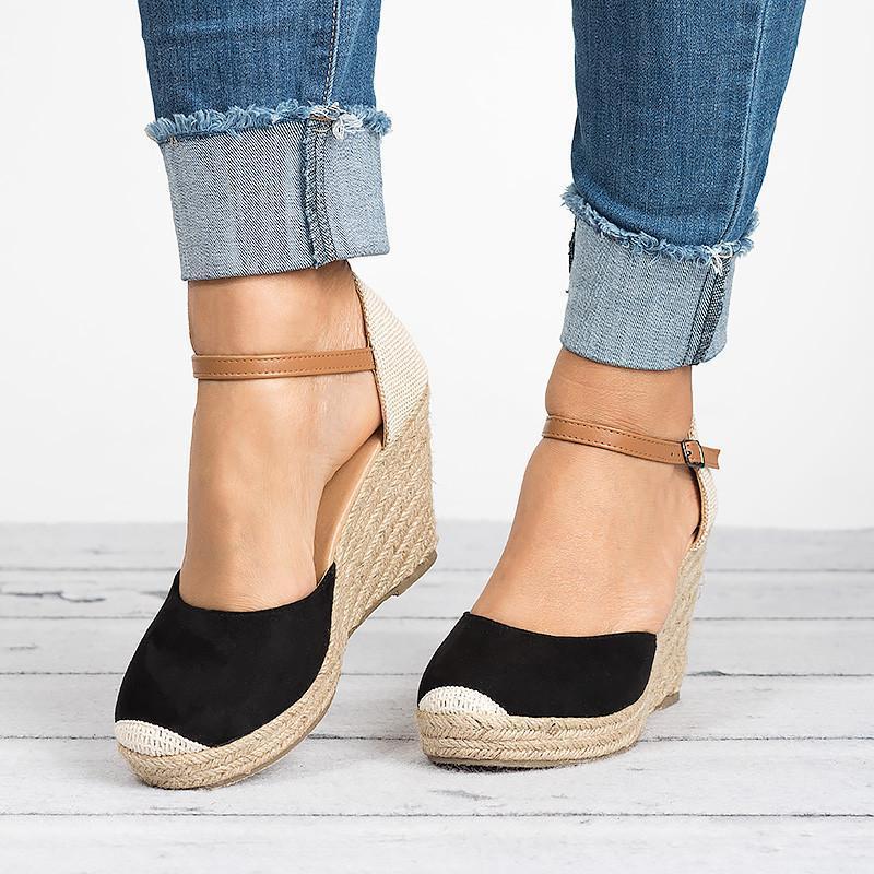 Women Ankle Strap Espadrilles Wedges closed toe sandals