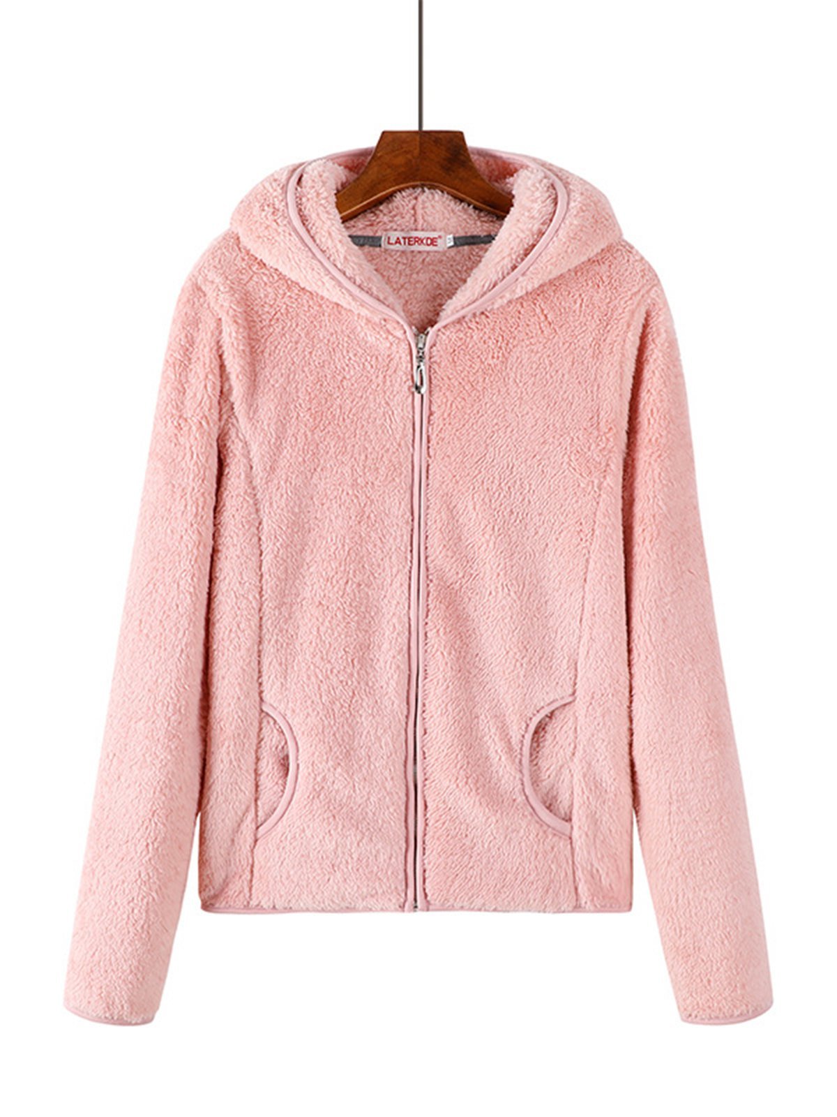Hoodie Sherpa Coat Solid Zipper Teddy Bear Coats