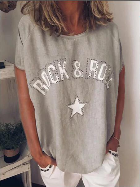 Cotton-Blend Casual Short Sleeve Round Neck Shirts & Tops