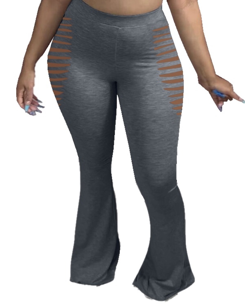 Bell Bottom High Waist Ripped Trousers