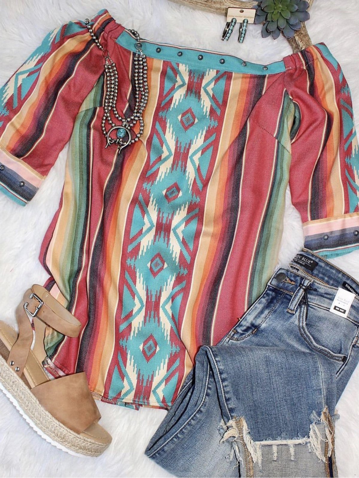 Boho Shift Half Sleeve Off Shoulder Sweet Shirts & Tops