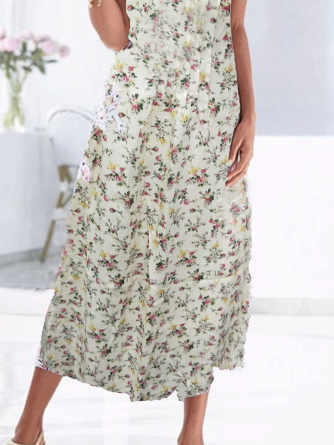 Vintage Casual Plus Size Floral Printed Keyhole Maxi Dresses