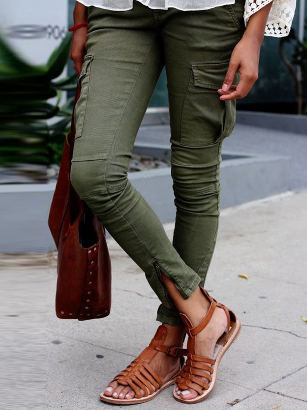 Solid Drawstring Casual Linen Pants Women Trousers