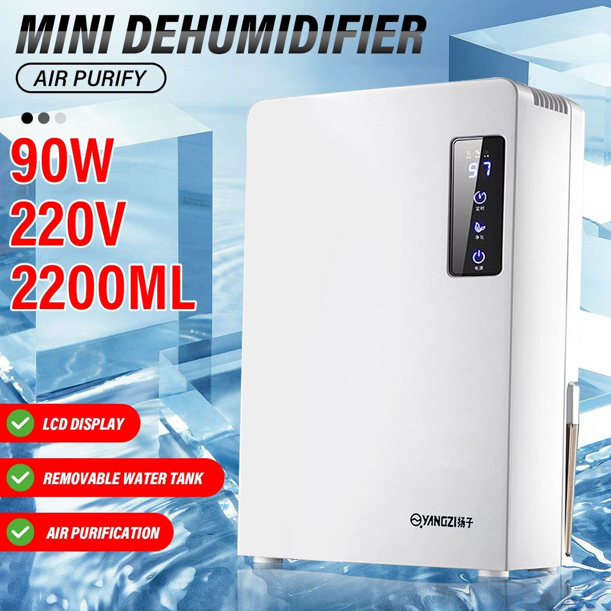 2200ML Electric Dehumidifier Air Dryer Multifunction Air Purifier Smart Touch For Home