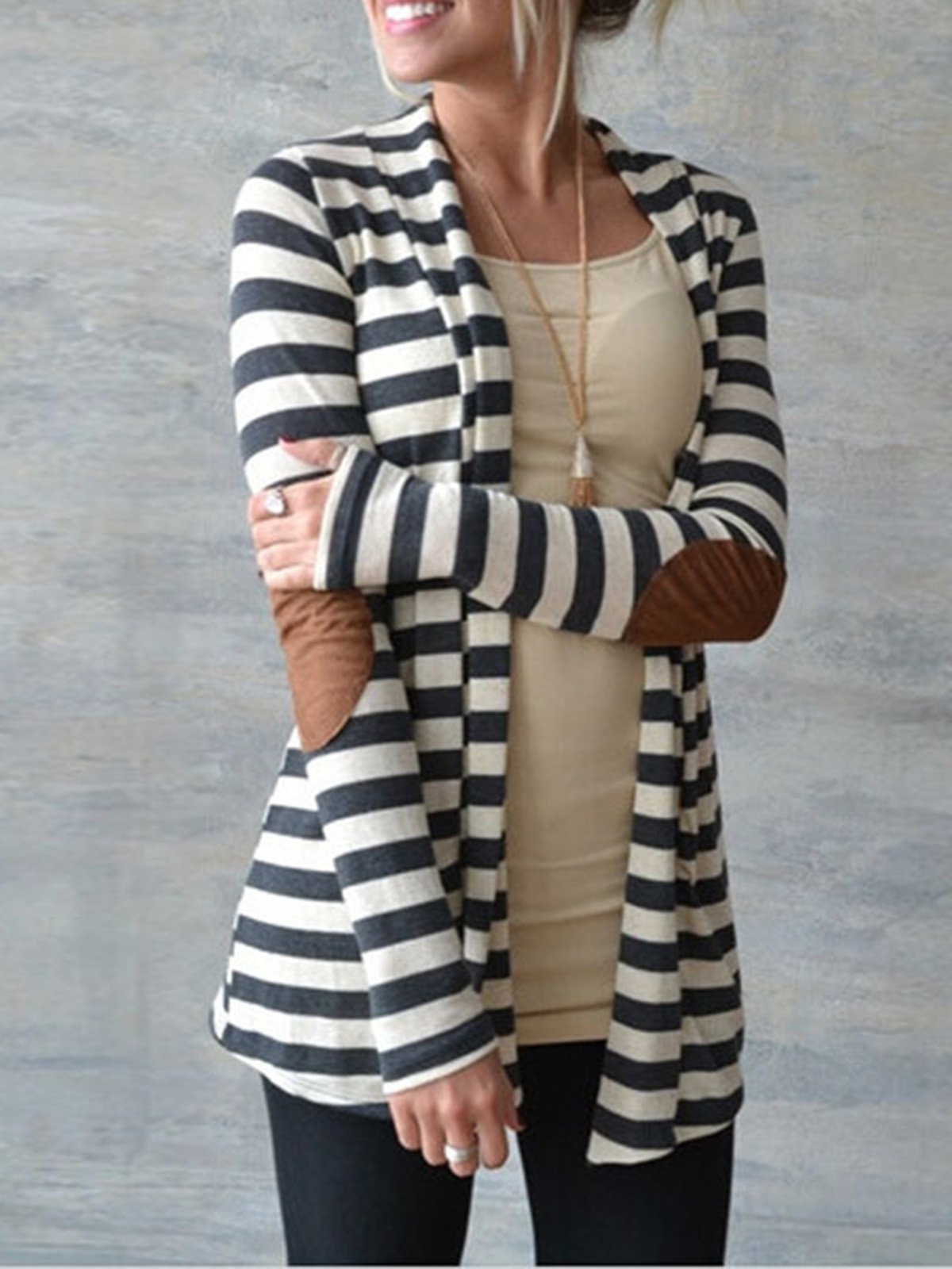 Paneled Long Sleeve Lycra Shawl Collar Cardigan