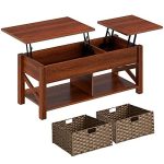 Rolanstar Lift Top Coffee Table with Storage and Rattan Baskets for Living Room