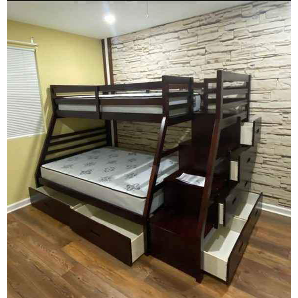Dylan Kids Bunk Bed with Rails and Ladder, Wood, Twin