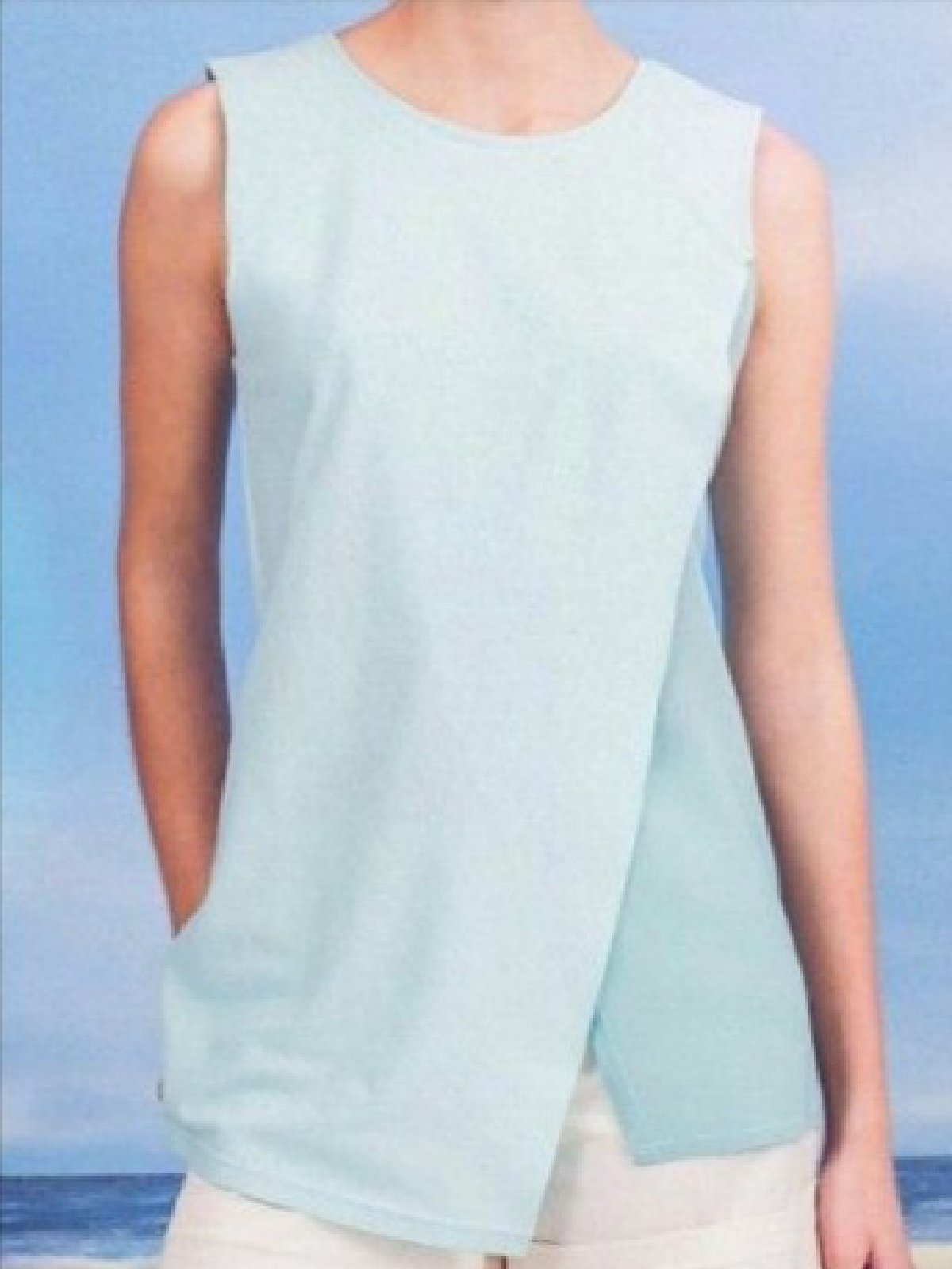 Plus Size Women Sleeveless Round Neck Plain Casual Tops