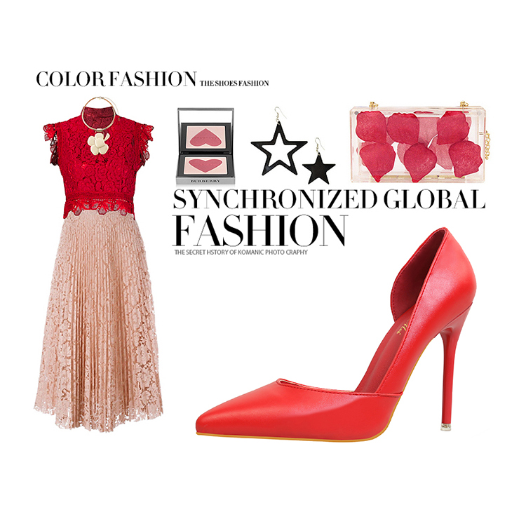 10.5CM Sweet Shallow Pointed Sidecut Hollow Dress Elegant Heeled Sandals