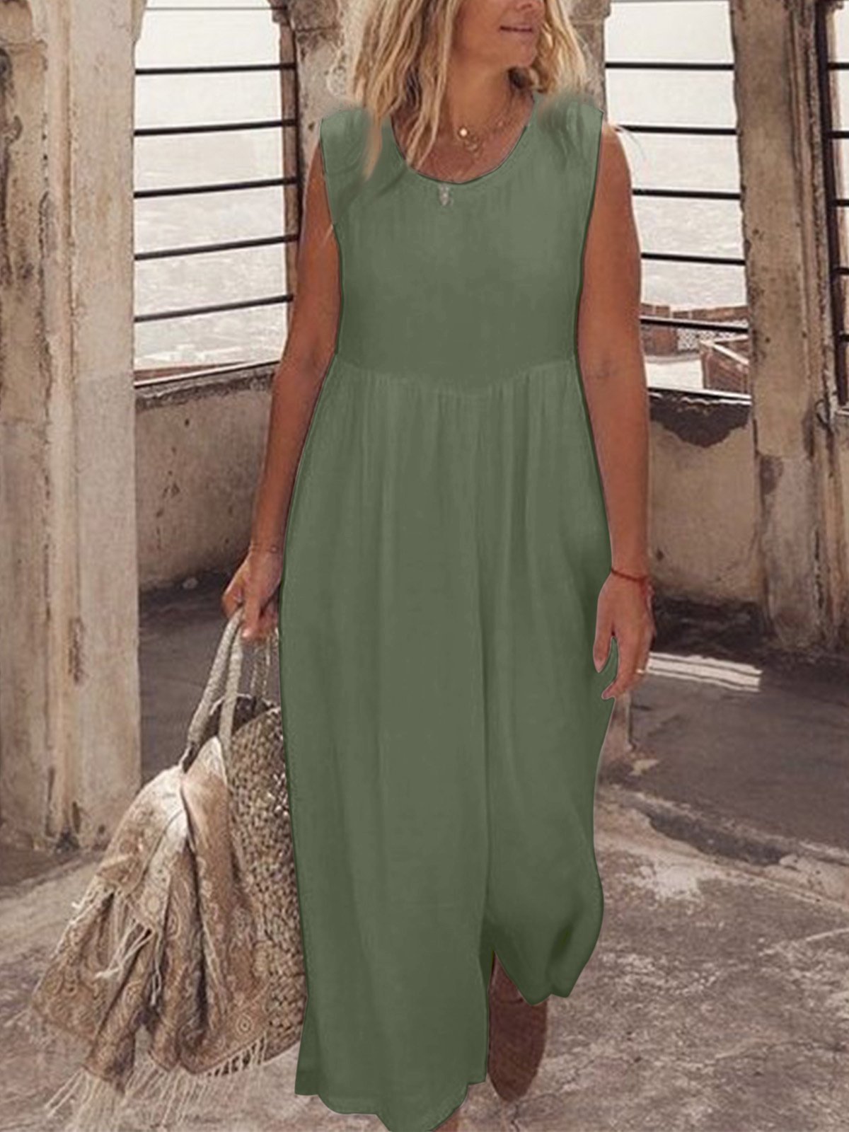 U-Neck Solid Casual Maxi Dresses