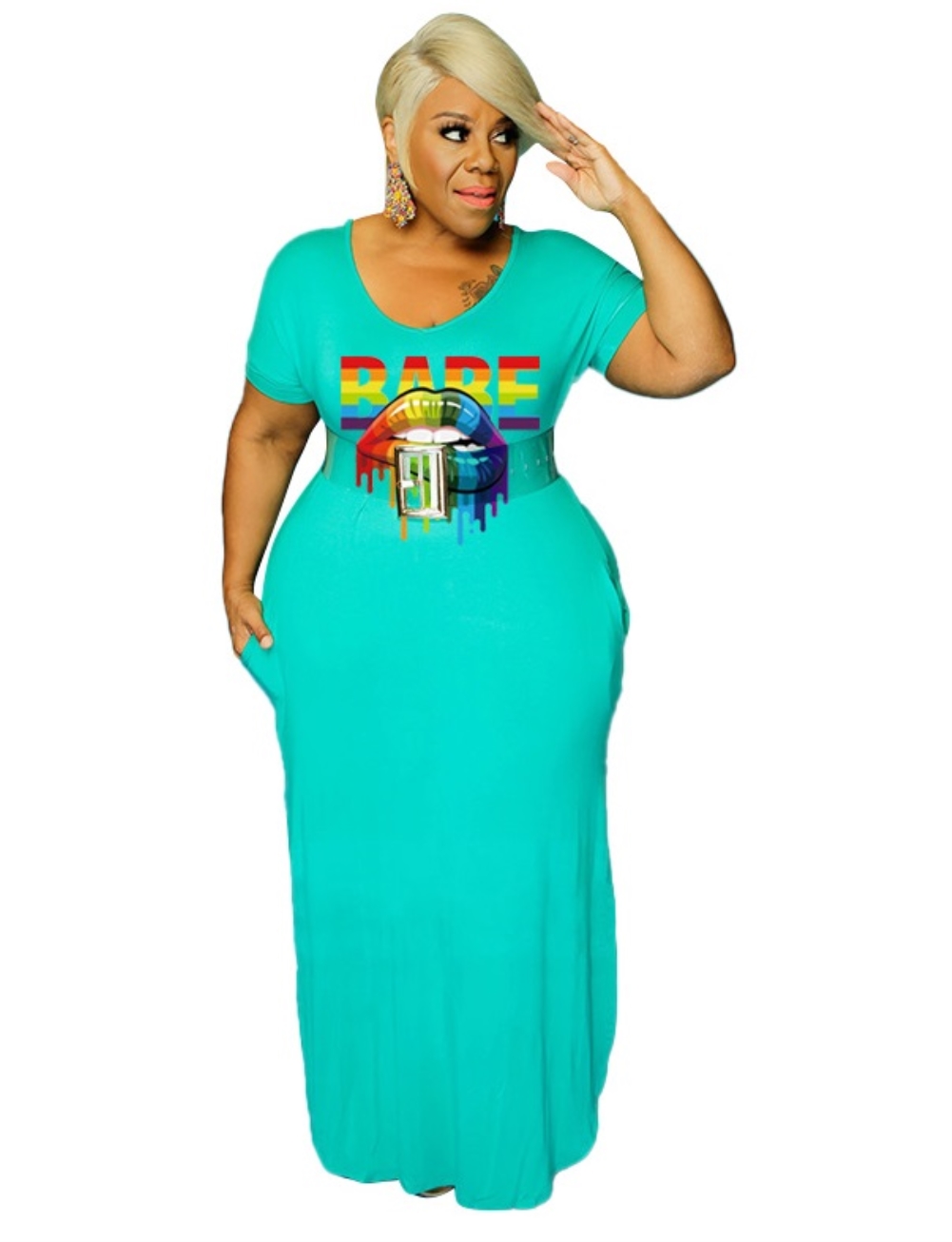Plus Size Summer Print Pocket Long Dress
