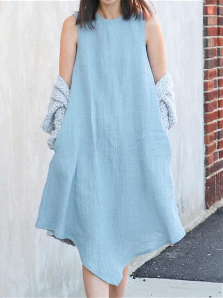 Crew Neck Women Dresses A-Line Daily Casual Solid Dresses