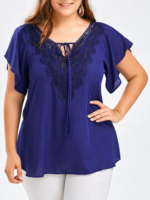 Plus Size Flare Sleeve Lace Blouse