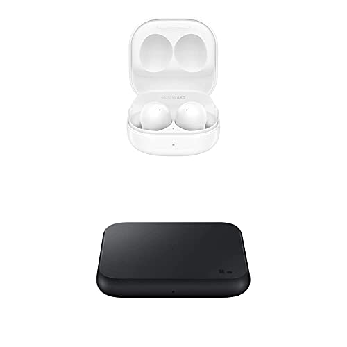 Samsung Galaxy Buds2, White and Wireless Charger Pad EP-P1300B, Black