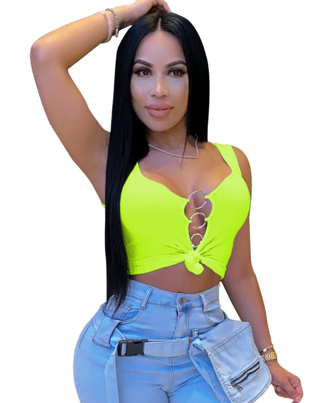 Sexy Sleeveless O-Rings Crop Top